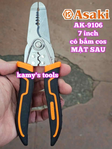 Kìm tuốt dây điện có bấm cos Asaki AK-9106 dài 7 inch bấm cos 0.8-2.6mm2