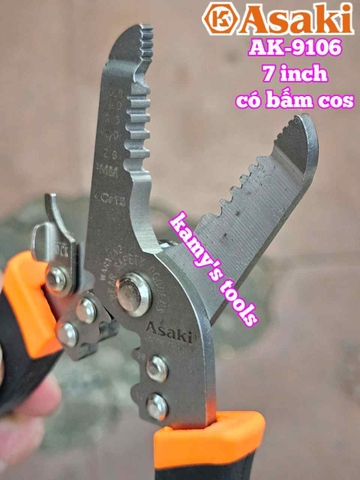 Kìm tuốt dây điện có bấm cos Asaki AK-9106 dài 7 inch bấm cos 0.8-2.6mm2