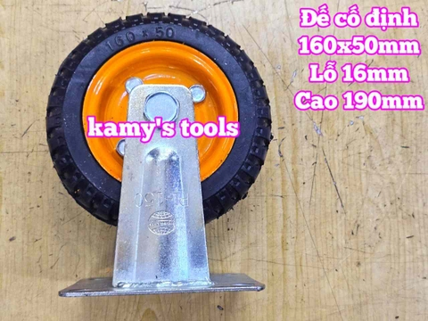 Combo đế càng và bánh xe cao su CỐ ĐỊNH 160mm dày 50mm 160x50mm Kamytools CD160VANG