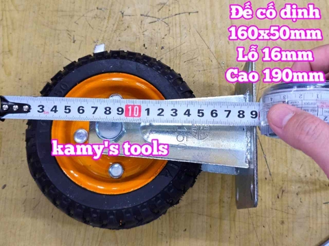 Combo đế càng và bánh xe cao su CỐ ĐỊNH 160mm dày 50mm 160x50mm Kamytools CD160VANG