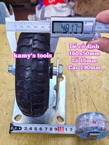Combo đế càng và bánh xe cao su CỐ ĐỊNH 160mm dày 50mm 160x50mm Kamytools CD160VANG