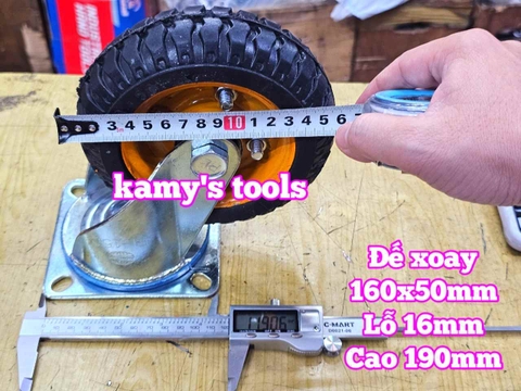 Combo đế càng và bánh xe cao su XOAY 160mm dày 50mm 160x50mm Kamytools XOAY160VANG
