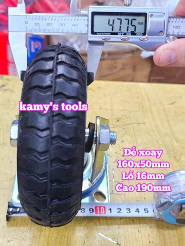 Combo đế càng và bánh xe cao su XOAY 160mm dày 50mm 160x50mm Kamytools XOAY160VANG
