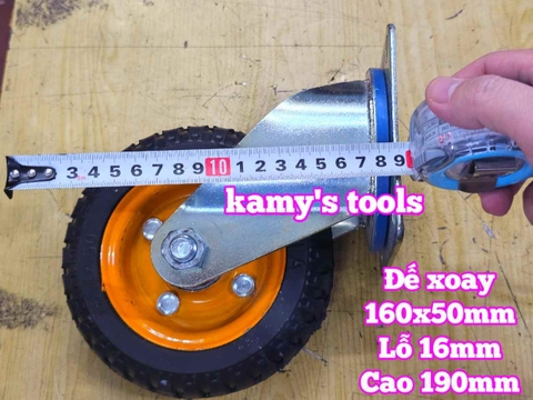 Combo đế càng và bánh xe cao su XOAY 160mm dày 50mm 160x50mm Kamytools XOAY160VANG