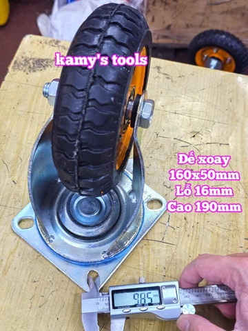 Combo đế càng và bánh xe cao su XOAY 160mm dày 50mm 160x50mm Kamytools XOAY160VANG
