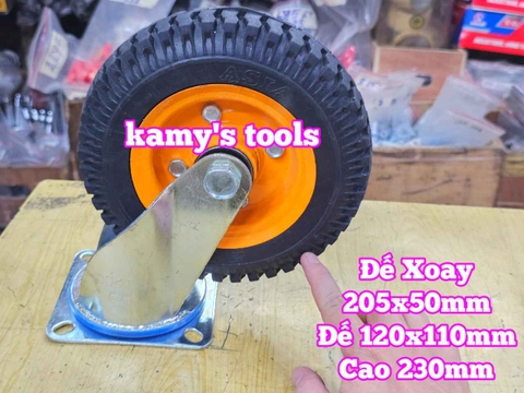 Combo đế càng và bánh xe cao su XOAY 205mm dày 50mm 205x50mm Kamytools XOAY200VANG