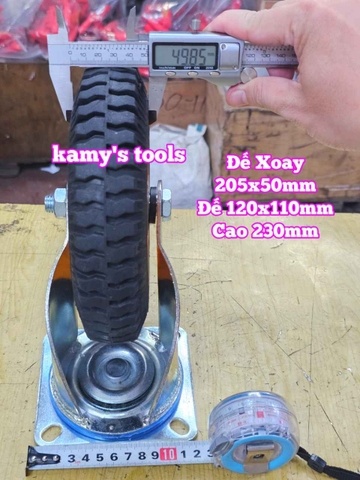 Combo đế càng và bánh xe cao su XOAY 205mm dày 50mm 205x50mm Kamytools XOAY200VANG