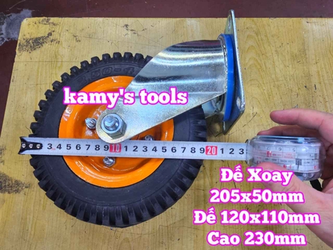 Combo đế càng và bánh xe cao su XOAY 205mm dày 50mm 205x50mm Kamytools XOAY200VANG