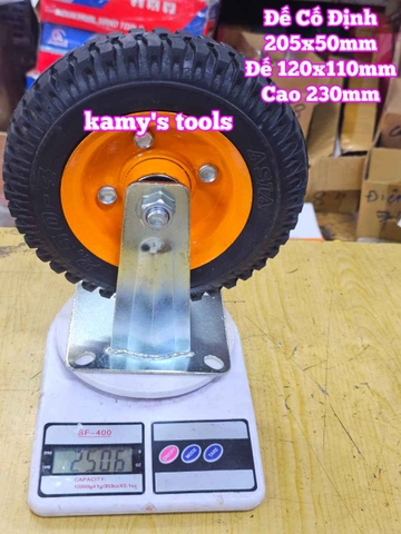 Combo đế càng và bánh xe cao su CỐ ĐỊNH 205mm dày 50mm 205x50mm Kamytools CD200VANG