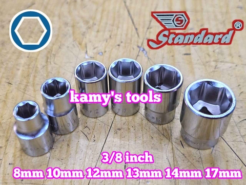 Đầu tuýp đầu khẩu ngắn 3/8 inch lục giác Standard 8mm 10mm 12mm 13mm 14mm 17mm