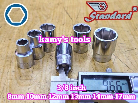 Đầu tuýp đầu khẩu ngắn 3/8 inch lục giác Standard 8mm 10mm 12mm 13mm 14mm 17mm