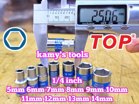 Đầu tuýp đầu khẩu ngắn 1/4 inch lục giác TOP 5mm 6mm 7mm 8mm 9mm 10mm 11mm 12mm 13mm 14mm