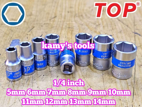 Đầu tuýp đầu khẩu ngắn 1/4 inch lục giác TOP 5mm 6mm 7mm 8mm 9mm 10mm 11mm 12mm 13mm 14mm