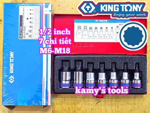 Bộ tuýp lú đầu sao M 12 cạnh 1/2 inch Kingtony 4117PR 7 chi tiết M6 M8 M10 M12 M14 M16 M18