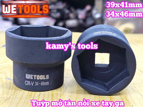 Đầu tuýp khẩu mở nồi xe tay ga xe máy 2 đầu 39mm 41mm và 34mm 46mm 1/2 inch thép đen Wetools WT-06201 WT-06202