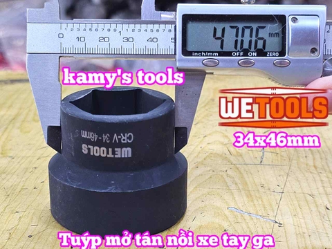 Đầu tuýp khẩu mở nồi xe tay ga xe máy 2 đầu 39mm 41mm và 34mm 46mm 1/2 inch thép đen Wetools WT-06201 WT-06202