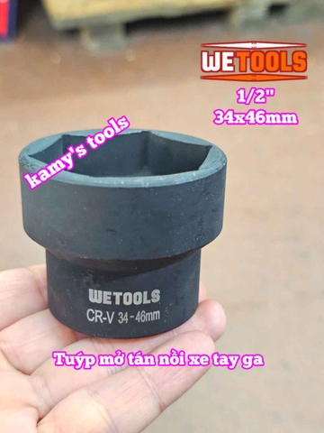 Đầu tuýp khẩu mở nồi xe tay ga xe máy 2 đầu 39mm 41mm và 34mm 46mm 1/2 inch thép đen Wetools WT-06201 WT-06202