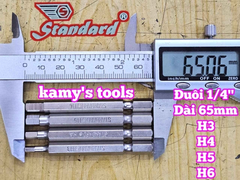 Mũi xiết vít đầu lục giác đuôi 1/4 inch 6mm Standard H3, H4, H5, H6 dài 65mm dành cho máy khoan máy bắn vít