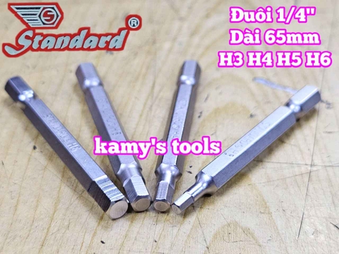 Mũi xiết vít đầu lục giác đuôi 1/4 inch 6mm Standard H3, H4, H5, H6 dài 65mm dành cho máy khoan máy bắn vít