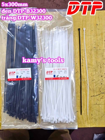 Dây rút dây thít nhựa màu đen trắng 5x300mm DTP-W32300 DTP-B32300 (1 bịch/100 sợi)