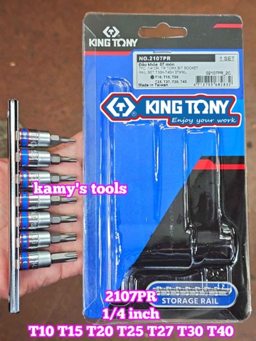 Bộ Tuýp 1/4 Inch Lú Đầu Sao Có Lỗ 7 Chi Tiết Kingtony 2107PR T10-T40