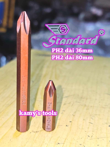 Mũi vít đóng bake 4 cạnh PH2 thép cao cấp S2 dài 36mm 80mm Standard