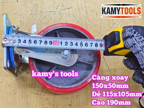 Combo đế càng XOAY và bánh xe PU mâm gang 150mm 150x50mm Kamytools KMT-XOAY150PU