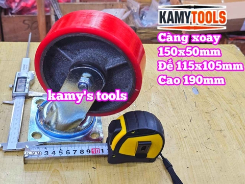 Combo đế càng XOAY và bánh xe PU mâm gang 150mm 150x50mm Kamytools KMT-XOAY150PU