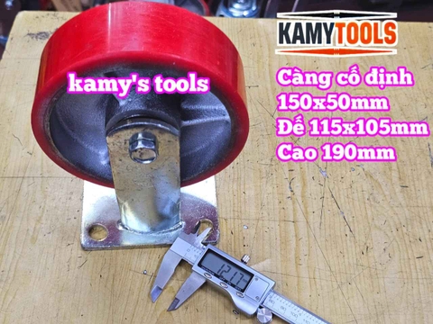 Combo đế càng CỐ ĐỊNH và bánh xe PU mâm gang 150mm 150x50mm Kamytools KMT-CD150PU