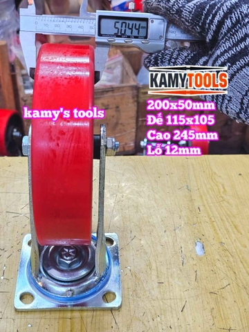 Combo đế càng XOAY và bánh xe PU mâm gang 200mm 200x50mm Kamytools KMT-XOAY200PU