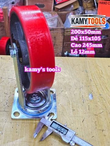 Combo đế càng XOAY và bánh xe PU mâm gang 200mm 200x50mm Kamytools KMT-XOAY200PU