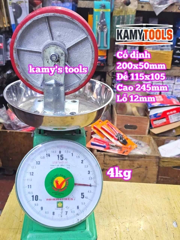 Combo đế càng CỐ ĐỊNH và bánh xe PU mâm gang 200mm 200x50mm Kamytools KMT-CD200PU