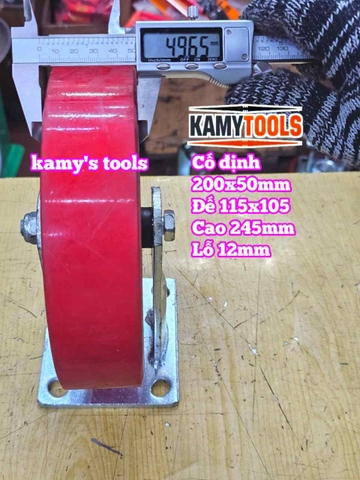Combo đế càng CỐ ĐỊNH và bánh xe PU mâm gang 200mm 200x50mm Kamytools KMT-CD200PU