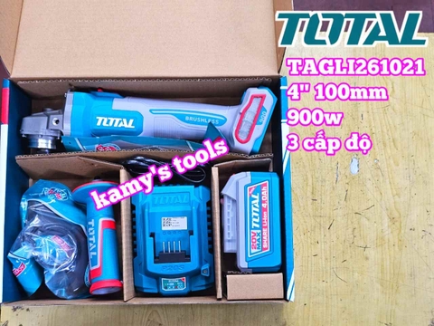 TAGLI261021 Máy mài góc dùng pin Lithium 20V Total 4 inch 100mm (1 pin+1 sạc)