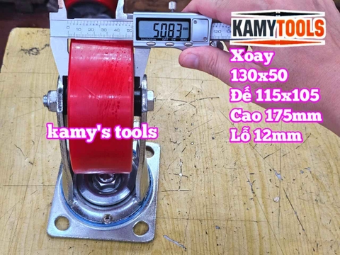 Combo đế càng XOAY và bánh xe PU mâm gang 130mm 130x50mm Kamytools KMT-XOAY130PU