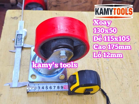 Combo đế càng XOAY và bánh xe PU mâm gang 130mm 130x50mm Kamytools KMT-XOAY130PU