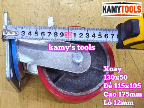 Combo đế càng XOAY và bánh xe PU mâm gang 130mm 130x50mm Kamytools KMT-XOAY130PU