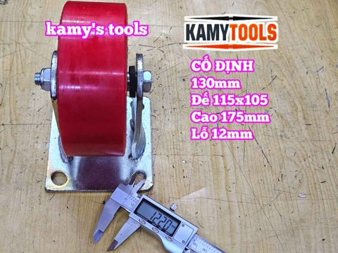 Combo đế càng CỐ ĐỊNH và bánh xe PU mâm gang 130mm 130x50mm Kamytools KMT-CD130PU