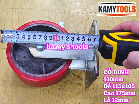 Combo đế càng CỐ ĐỊNH và bánh xe PU mâm gang 130mm 130x50mm Kamytools KMT-CD130PU