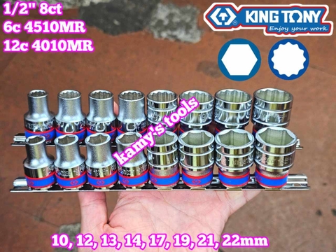 Bộ tuýp khẩu 1/2 inch Kingtony 8 chi tiết 10-22mm 6 cạnh 4510MR 12 cạnh 4010MR