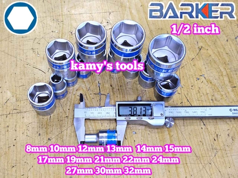 Combo bộ đầu tuýp 1/2 inch ngắn 14 chi tiết 6 cạnh Barker 8-32mm BAKE-222314A