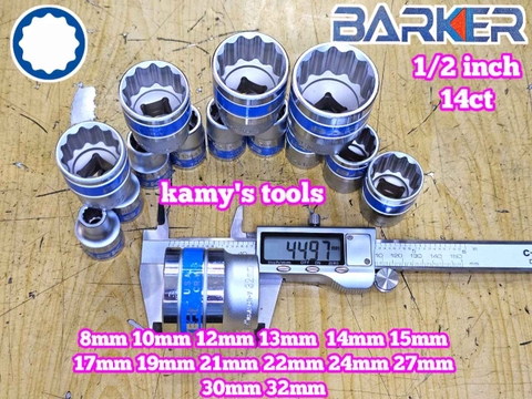 Combo bộ đầu tuýp 1/2 inch ngắn 14 chi tiết 12 cạnh Barker 8-32mm BAKE-222314B
