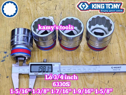 Đầu tuýp trắng 3/4 inch Kingtony 12 cạnh 1-5/16, 1-3/8, 1-7/16, 1-9/16, 1-5/8, 633042S 633044S 633046S 633050S 633052S