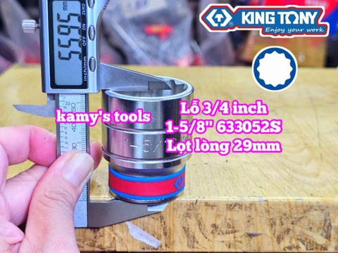 Đầu tuýp trắng 3/4 inch Kingtony 12 cạnh 1-5/16, 1-3/8, 1-7/16, 1-9/16, 1-5/8, 633042S 633044S 633046S 633050S 633052S