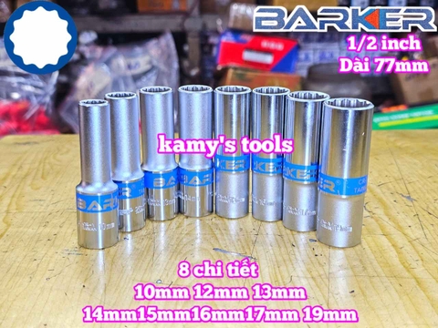 Combo bộ đầu tuýp 1/2 inch dài 12 cạnh Barker 8 chi tiết 10-19mm BAKE-229308B