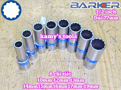 Combo bộ đầu tuýp 1/2 inch dài 12 cạnh Barker 8 chi tiết 10-19mm BAKE-229308B