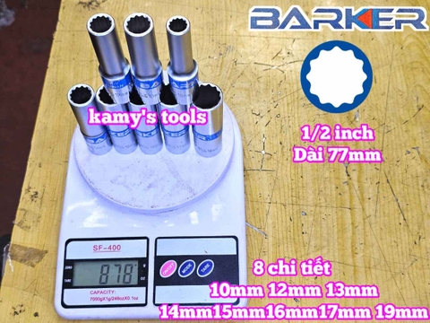Combo bộ đầu tuýp 1/2 inch dài 12 cạnh Barker 8 chi tiết 10-19mm BAKE-229308B