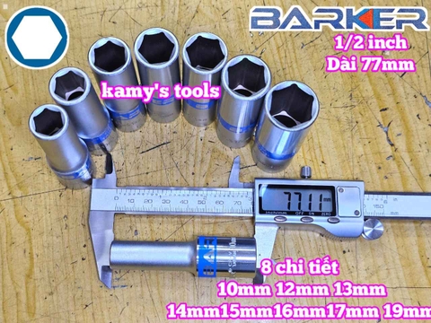 Combo bộ đầu tuýp 1/2 inch dài 6 cạnh Barker 8 chi tiết 10-19mm BAKE-229308A