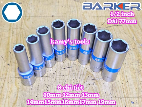 Combo bộ đầu tuýp 1/2 inch dài 6 cạnh Barker 8 chi tiết 10-19mm BAKE-229308A