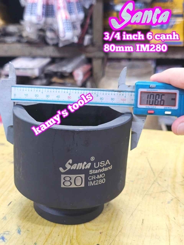 Đầu tuýp khẩu 3/4 inch Santa 6 cạnh thép Cr-Mo 80mm IM280